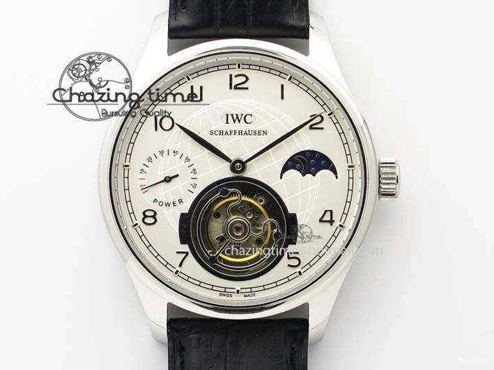 MIROTIME 0120 UrbanStyle Portuguese Tourbillon Power Reserve Moonphase SS White Dial On Black Leather Strap 7318